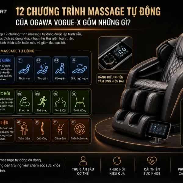 Ghế Massage OGAWA Vogue-X: L-Track 125cm, 12 Bài Massage