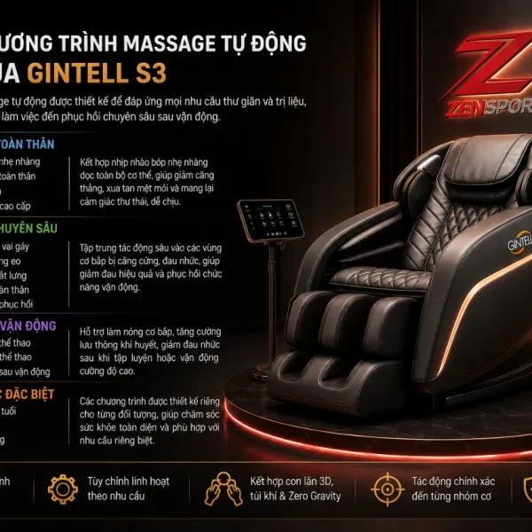 Ghế Massage Gintell S3 SuperChair: Con Lăn 3D, Zero Gravity