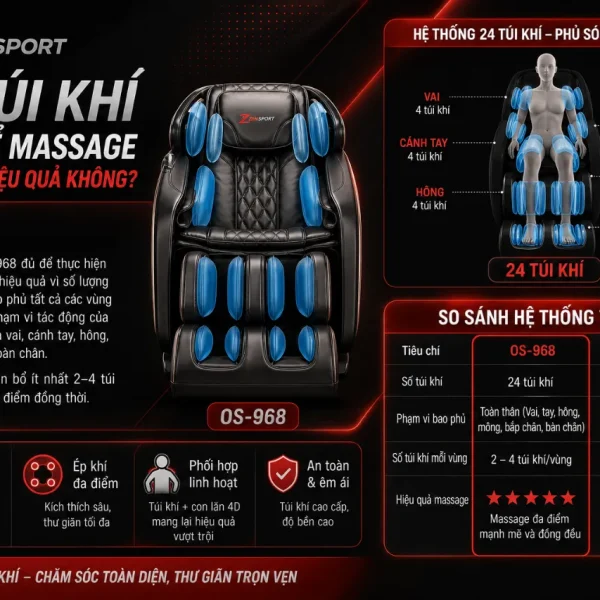 Ghế Massage Okasa OS-968: Zero Gravity, 24 Túi Khí Toàn Thân