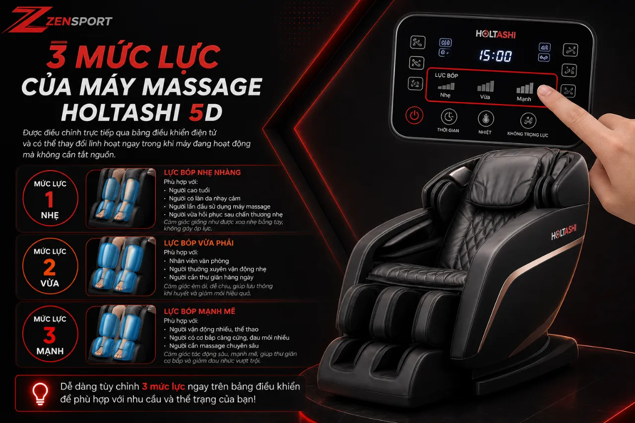 3 Mức Lực Của Máy Massage Holtashi 5D Được Điều Chỉnh Ra Sao?