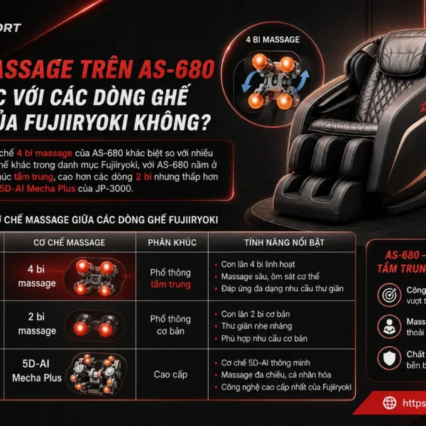 Ghế Massage Fujiiryoki AS-680: 4 Bi Massage, Điều Chỉnh Lực Theo Vùng