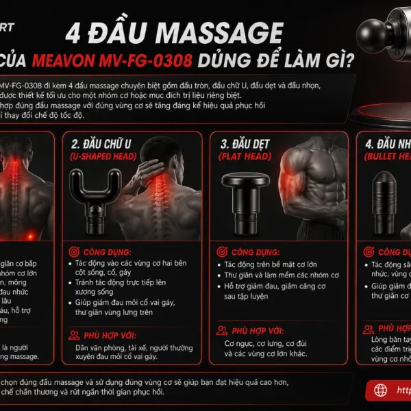 Súng Massage Xiaomi Meavon MV-FG-0308: 5 Chế Độ 4 Đầu Massage