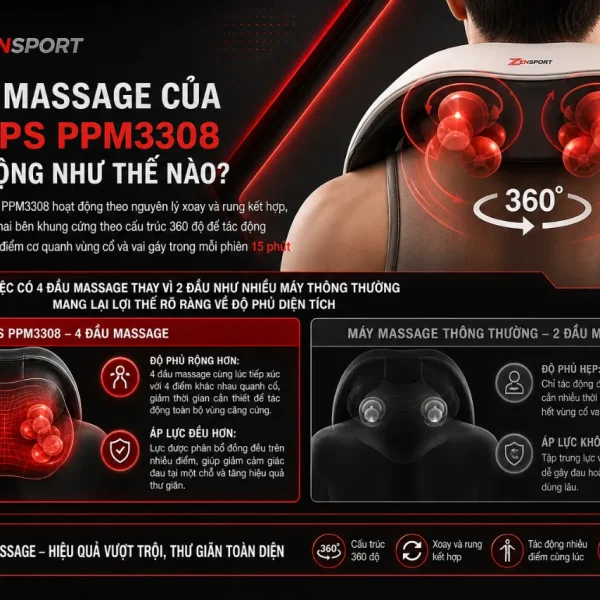 Máy Massage Cổ Philips PPM3308: 4 Đầu Massage, Chườm Ấm Sinh Học