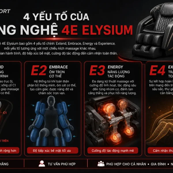 Ghế Massage ELIP E3: 4E Elysium, Trục SL Ôm Sát Cơ Thể