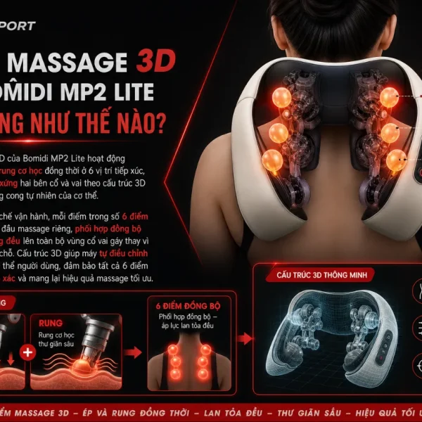 Máy massage cổ Bomidi MP2: Lite 6 điểm 3D, chườm ấm
