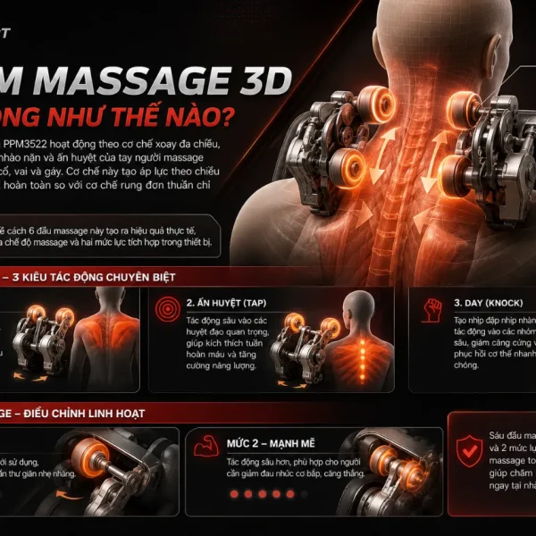 Máy Massage Cổ Philips PPM3522: 6 Điểm Massage 3D, Chườm Nóng 2 Mức