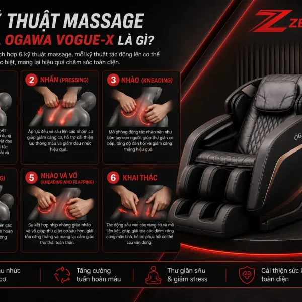 Ghế Massage OGAWA Vogue-X: L-Track 125cm, 12 Bài Massage