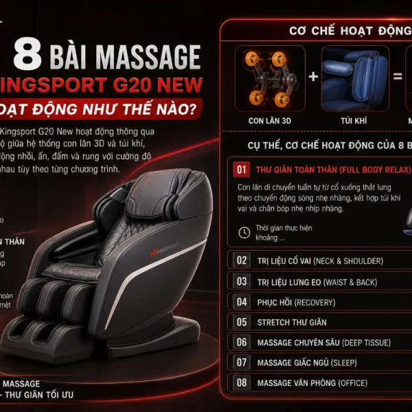 Ghế Massage Kingsport G20 New: 8 Bài Massage, Legtech 2-in-1