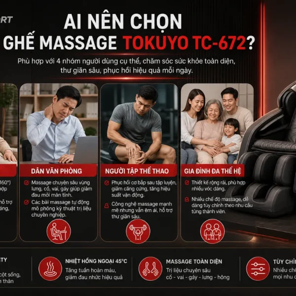 Ghế Massage Tokuyo TC-672 Massage 4D, 8 Con Lăn Silicon