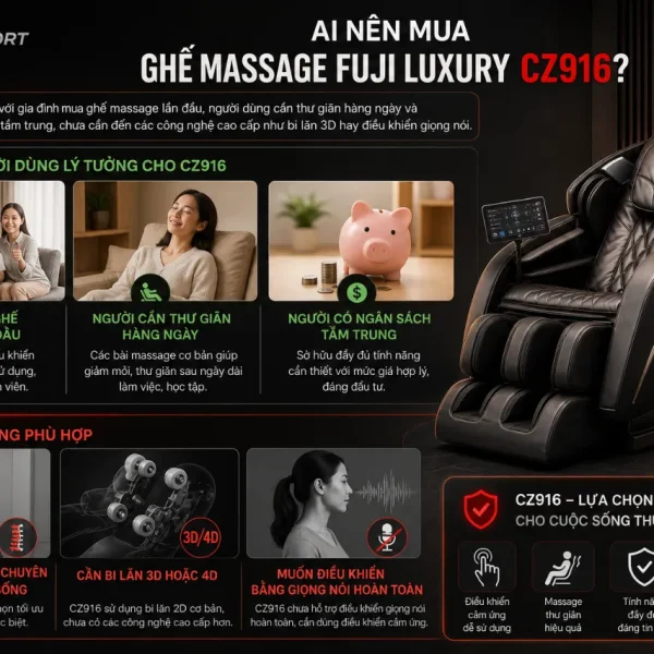 Ghế Massage Fuji Luxury CZ916: 18 Túi Khí, 5 Chế Độ