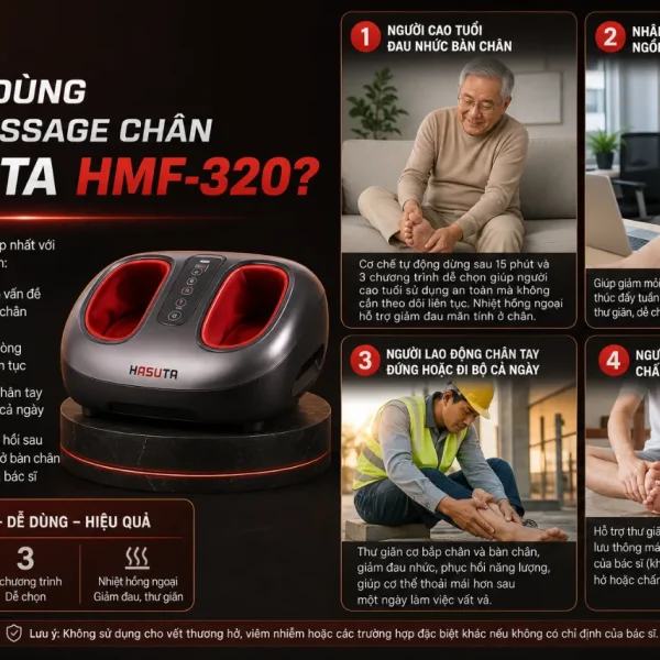 Máy massage chân Hasuta HMF-320: 12 túi khí, bi lăn 3D