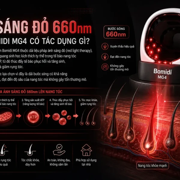 Máy massage đầu Bomidi MG4: EMS, ánh sáng đỏ 660nm