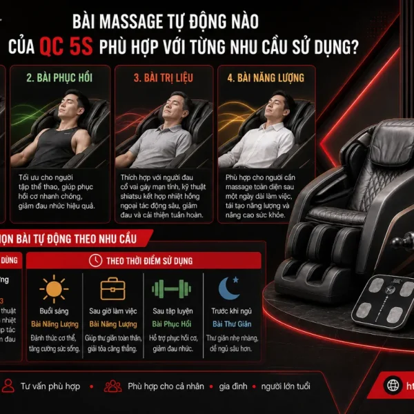 Ghế Massage Queen Crown QC 5S: 4 Bài Tự Động, Túi Khí Toàn Thân