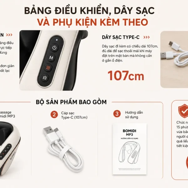 Máy massage cổ Bomidi MP3: 16 chế độ, TENS EMS