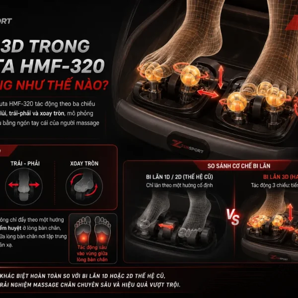 Máy massage chân Hasuta HMF-320: 12 túi khí, bi lăn 3D