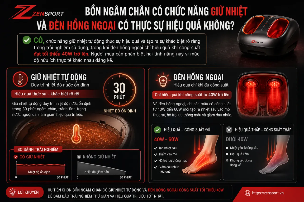 Bồn ngâm chân có chức năng giữ nhiệt và đèn hồng ngoại có thực sự hiệu quả không?