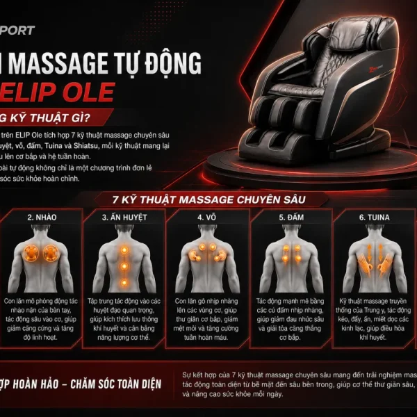 Ghế Massage ELIP Ole: 20 Bài Tự Động, Trục SSL