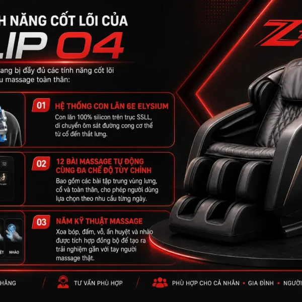 Ghế Massage ELIP O4: 6E Elysium, Massage Cổ Vai Gáy