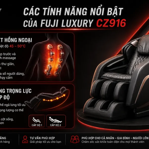 Ghế Massage Fuji Luxury CZ916: 18 Túi Khí, 5 Chế Độ
