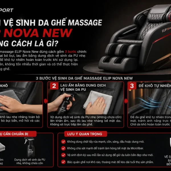 Ghế Massage ELIP Nova New: Da Polyurethane Dễ Vệ Sinh