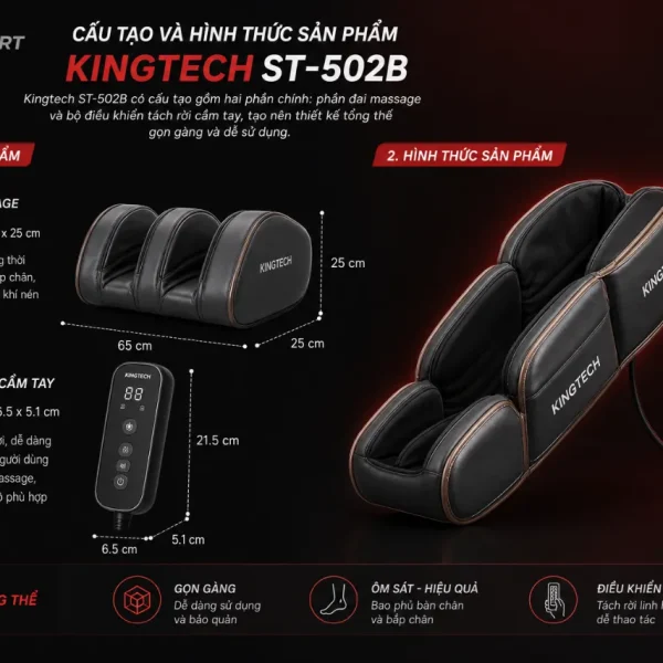 Máy massage chân KINGTECH ST-502B: Túi khí nén, sưởi ấm