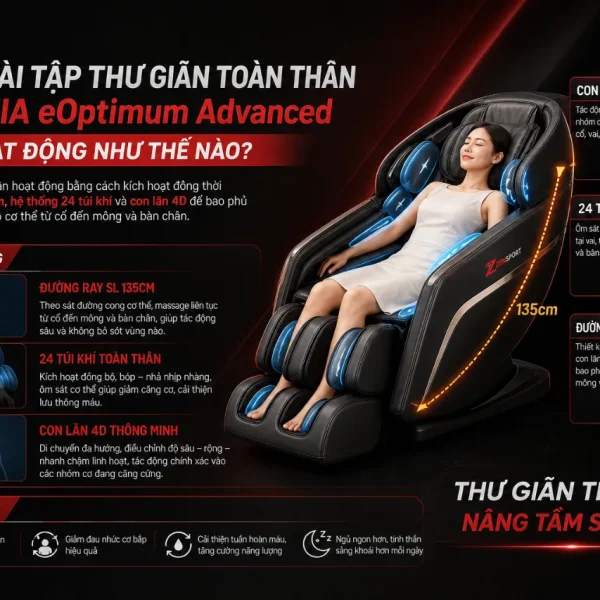 Ghế Massage OKIA eOptimum Advanced: 3 Chế Độ Bài Tập, Giảm Đau Nhức
