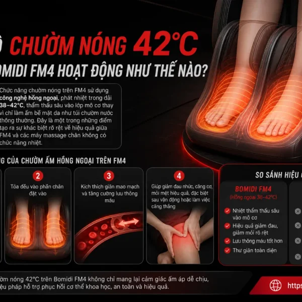 Máy massage chân Bomidi FM4: 3 chế độ, chườm nóng 42°C