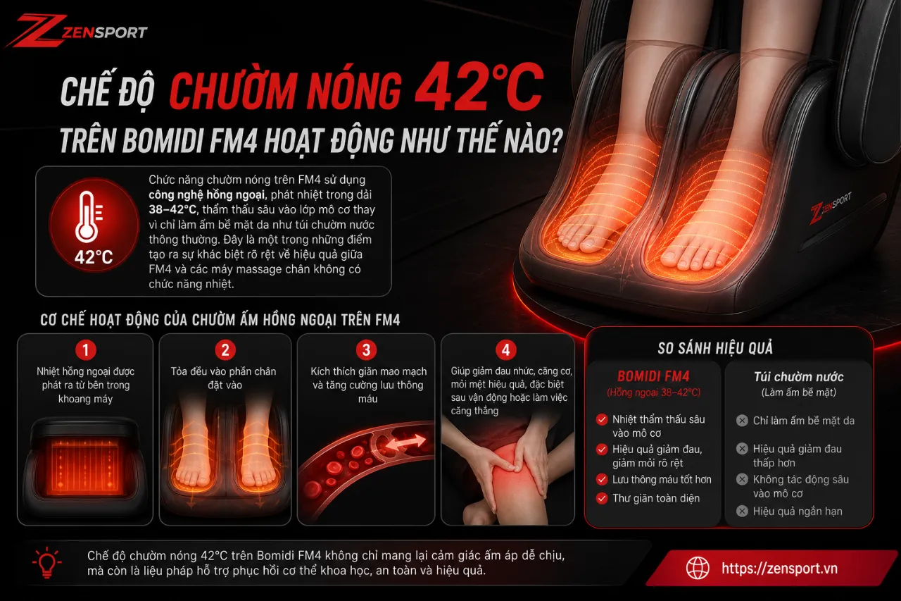 Chế Độ Chườm Nóng 42°C Trên Bomidi FM4 Hoạt Động Như Thế Nào?