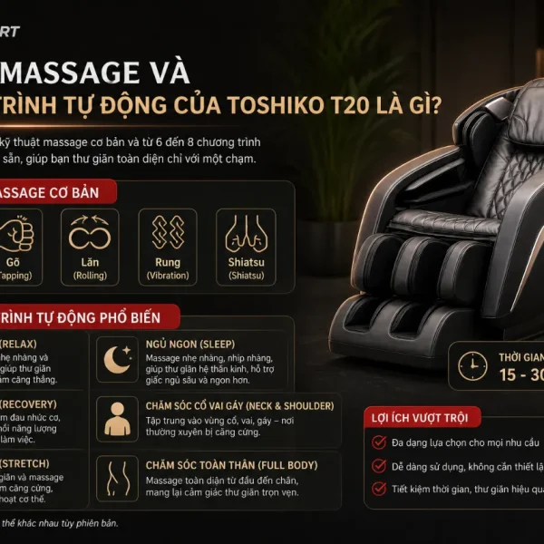 Ghế Massage Toshiko T20: Con Lăn 4D, Túi Khí Toàn Thân