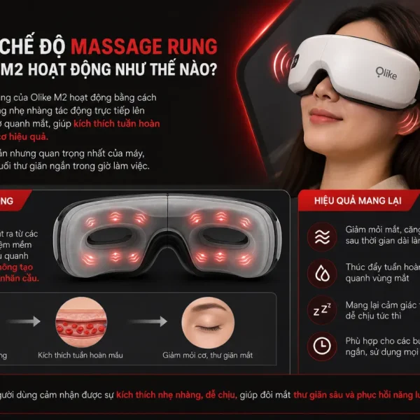 Máy massage mắt Olike M2: 2 chế độ rung và nhiệt, pin 50–60 phút