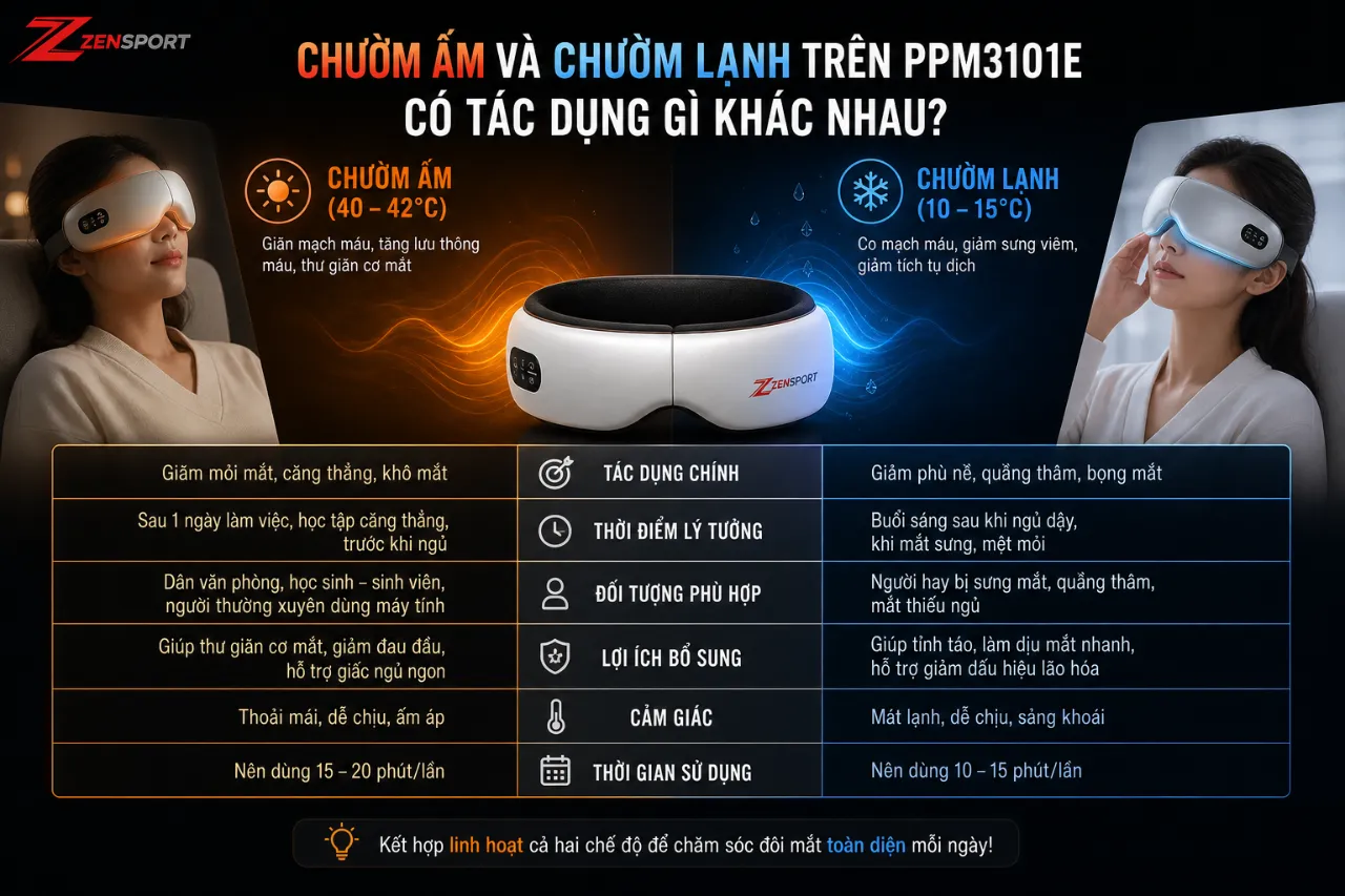 Chườm ấm và chườm lạnh trên PPM3101E có tác dụng gì khác nhau?
