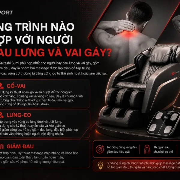 Ghế massage Kaitashi Sumi: 12 chương trình, Heatcare 2in1