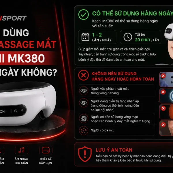Máy massage mắt Kachi MK380: 16 đầu rung, phun sương thư giãn