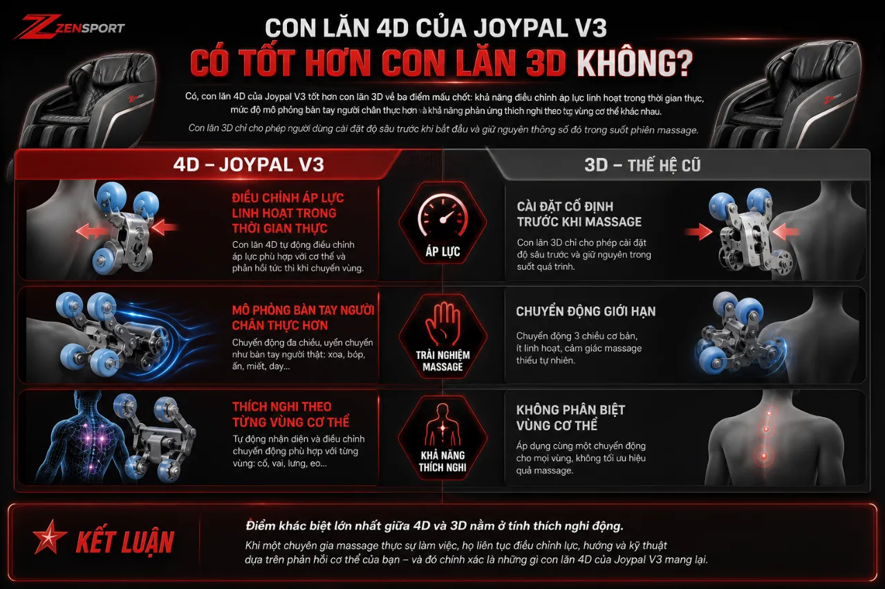 Con Lăn 4D Của Joypal V3 Có Tốt Hơn Con Lăn 3D Không?