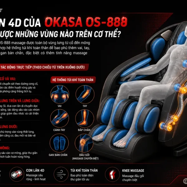 Ghế Massage Okasa OS-888: Con Lăn 4D, Khung SL 135cm
