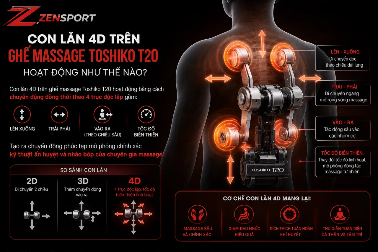Con Lăn 4D Trên Ghế Massage Toshiko T20 Hoạt Động Như Thế Nào?