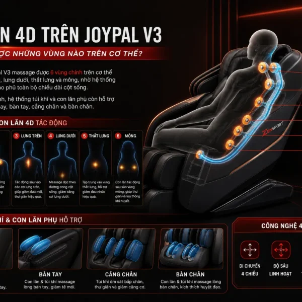Ghế Massage Xiaomi Joypal V3: Con Lăn 4D, 13 Kỹ Thuật Massage