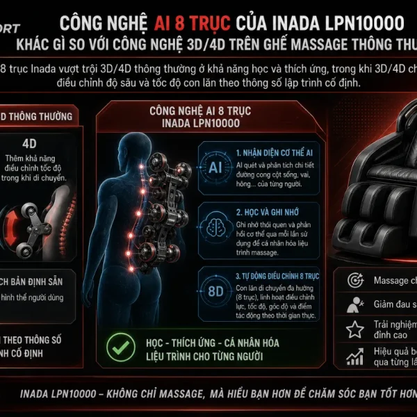 Ghế Massage Inada LPN10000: AI 8 Trục, Massage Không Trọng Lực