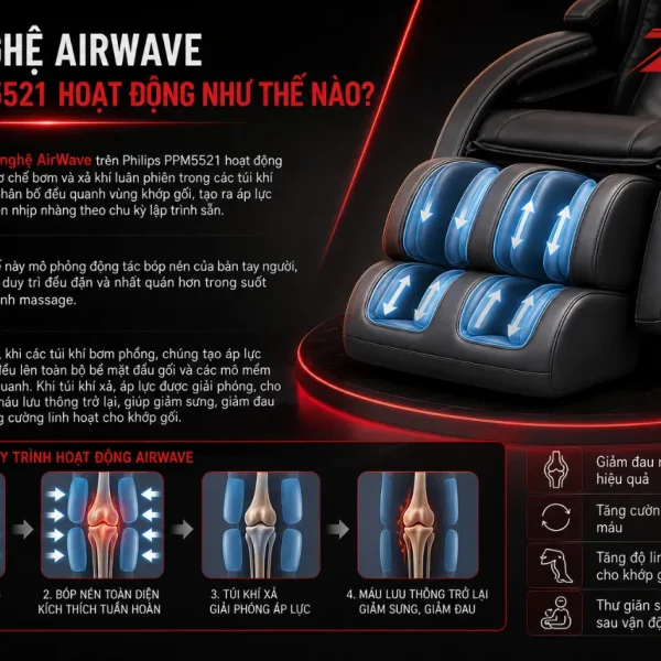 Máy massage đầu gối Philips PPM5521: AirWave, chườm nóng