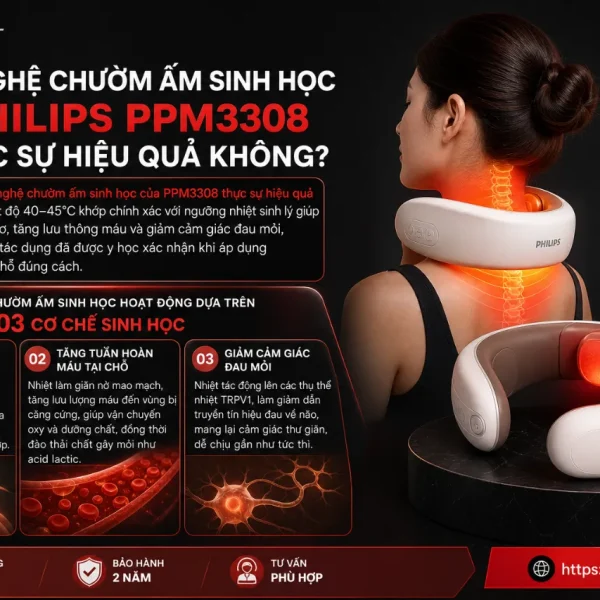 Máy Massage Cổ Philips PPM3308: 4 Đầu Massage, Chườm Ấm Sinh Học