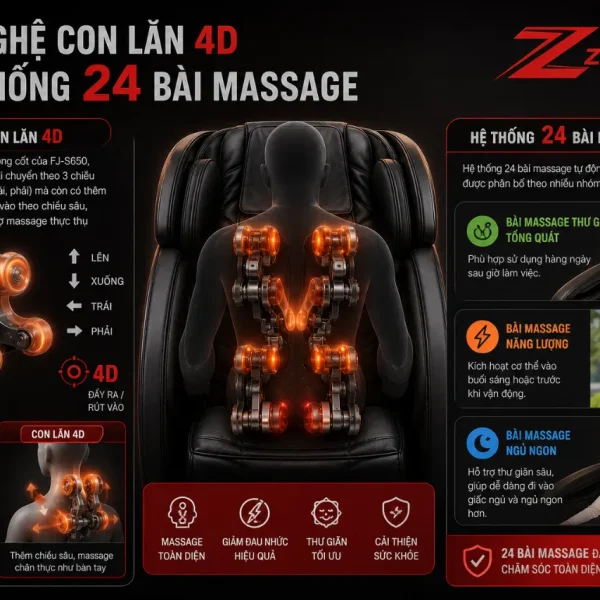 Ghế Massage Fuji Luxury S650: Massage Chân Đa Điểm, Khung W 139cm