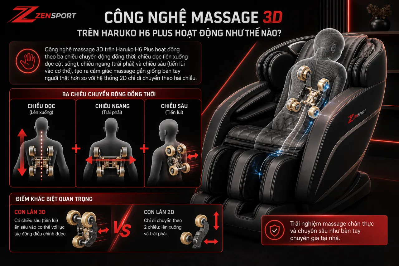 Công nghệ con lăn massage 3D của ghế Haruko H6 Plus