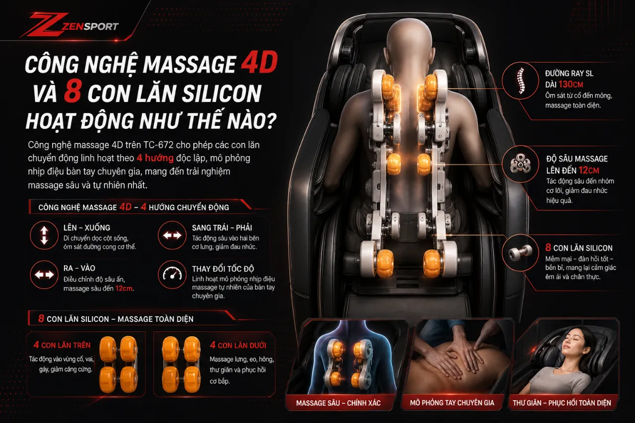 Công Nghệ Massage 4D Và 8 Con Lăn Silicon Hoạt Động Như Thế Nào?