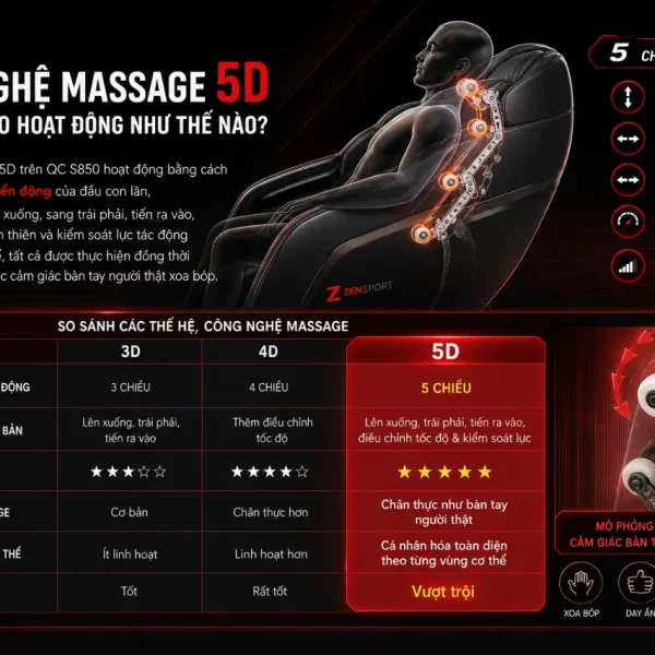 Ghế Massage Queen Crown QC S850: Massage 5D, Ray SL 145cm