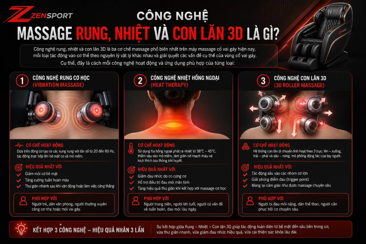 Công Nghệ Massage Rung, Nhiệt Và Con Lăn 3D Là Gì?