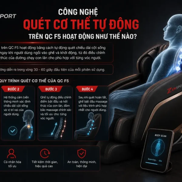 Ghế Massage Queen Crown QC F5: 4 Bài Tự Động, Massage 3D