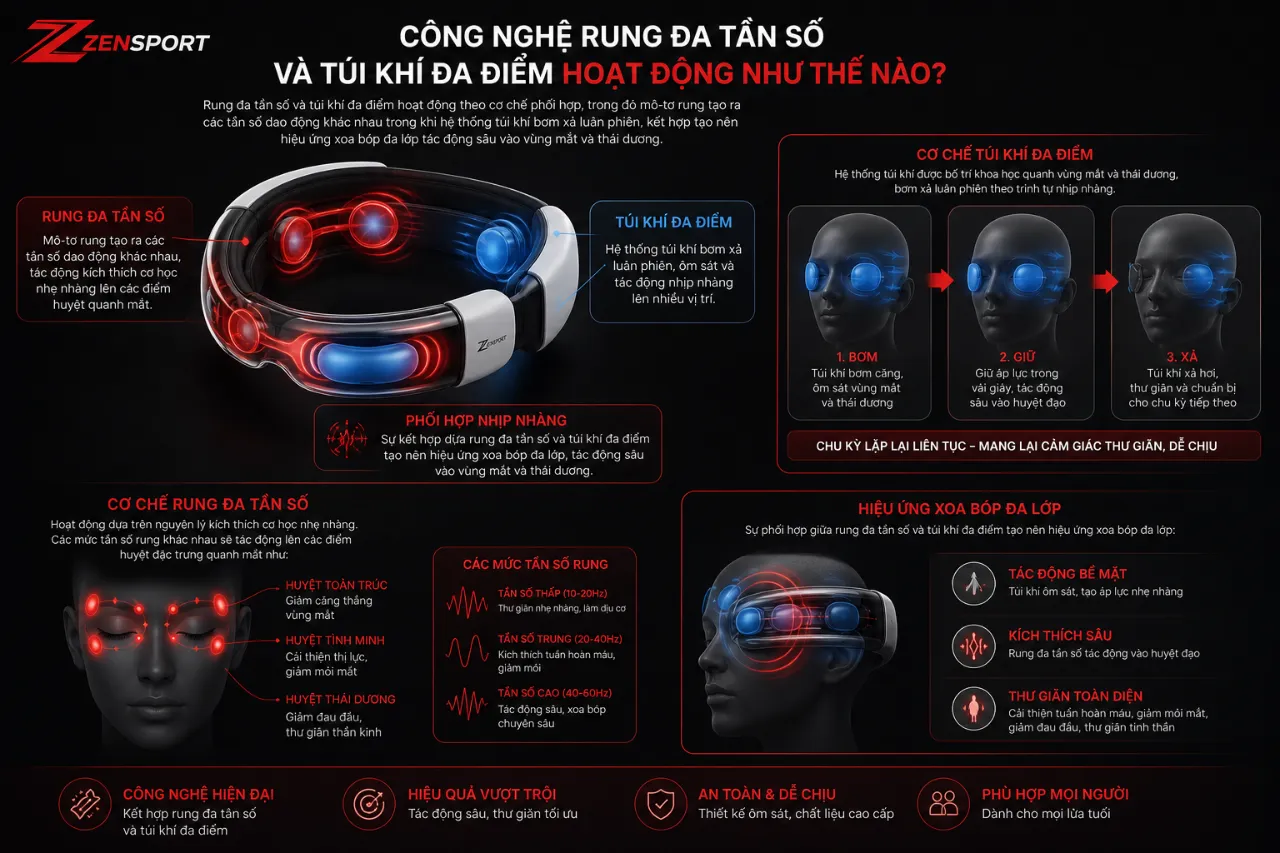 Công nghệ rung đa tần số và túi khí đa điểm hoạt động như thế nào?