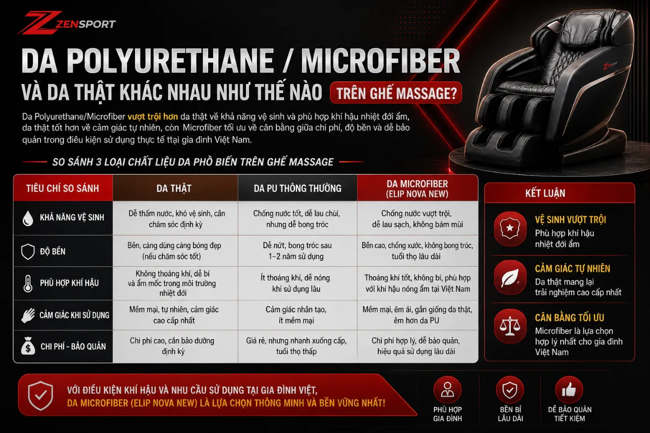 Da Polyurethane / Microfiber Và Da Thật Khác Nhau Như Thế Nào Trên Ghế Massage?