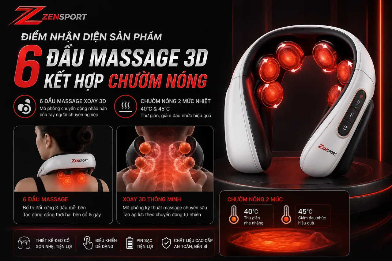 Điểm Nhận Diện Sản Phẩm: 6 Đầu Massage 3D Kết Hợp Chườm Nóng