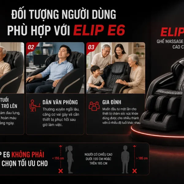 Ghế Massage ELIP E6: 12 Bài Massage, 4E Plus, Túi Khí Toàn Thân